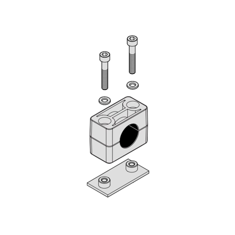 Příchytka s dvěma šrouby, bez krycí desky Příchytka s dvěma šrouby, bez krycí desky