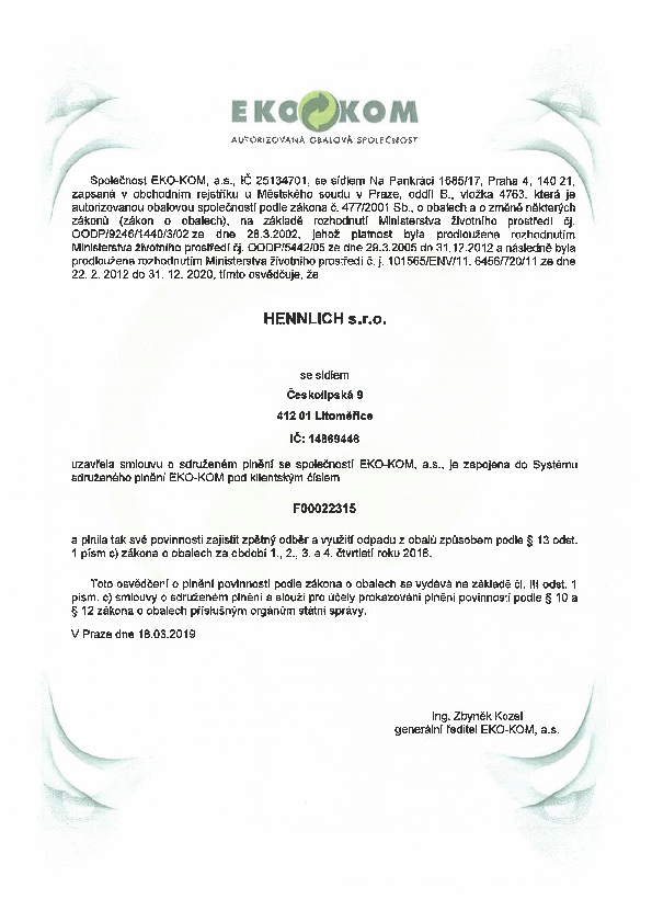 EKOKOM Certifikat 2019
